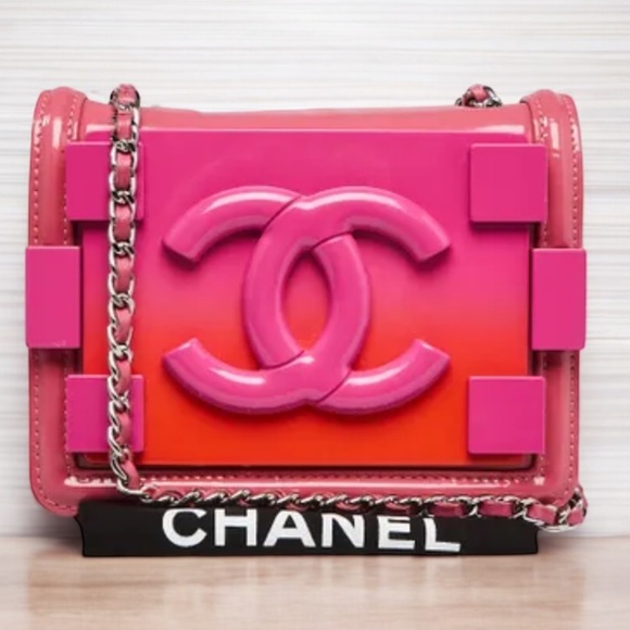 Limited Edition Chanel Pink Ombre Plexi and Leather Boy Brick Mini Bag - Picture 2 of 11